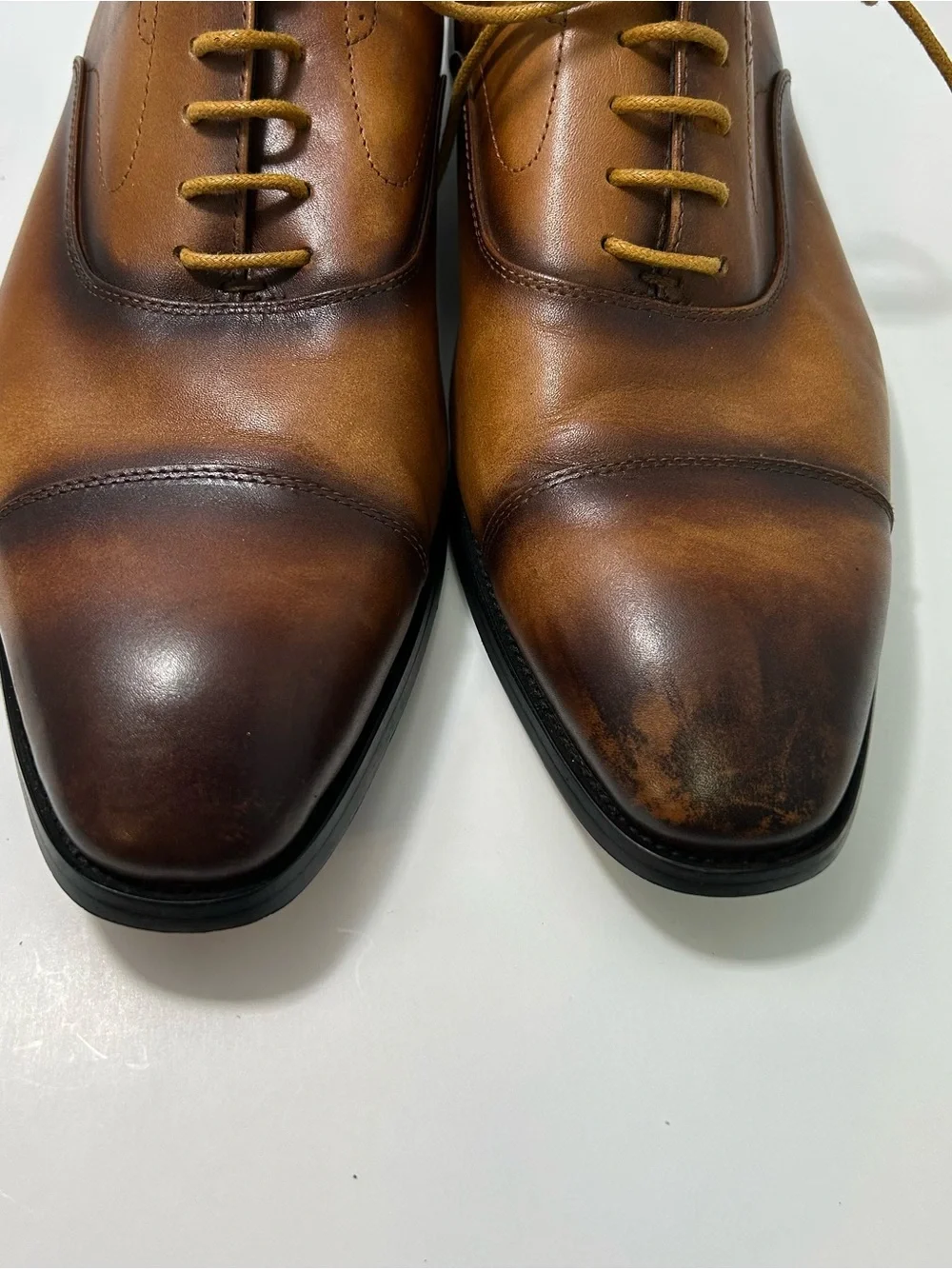 Salvatore Ferragamo Brown Cap Toe Oxford Dress Shoes Mens 10.5 Leather Cognac 44
